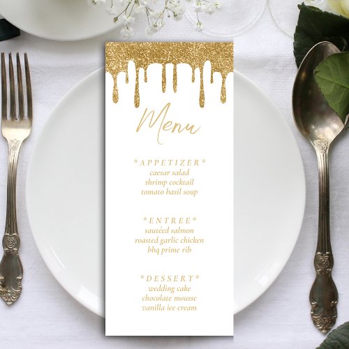 White  Gold Glitter Drip Wedding Reception Menu