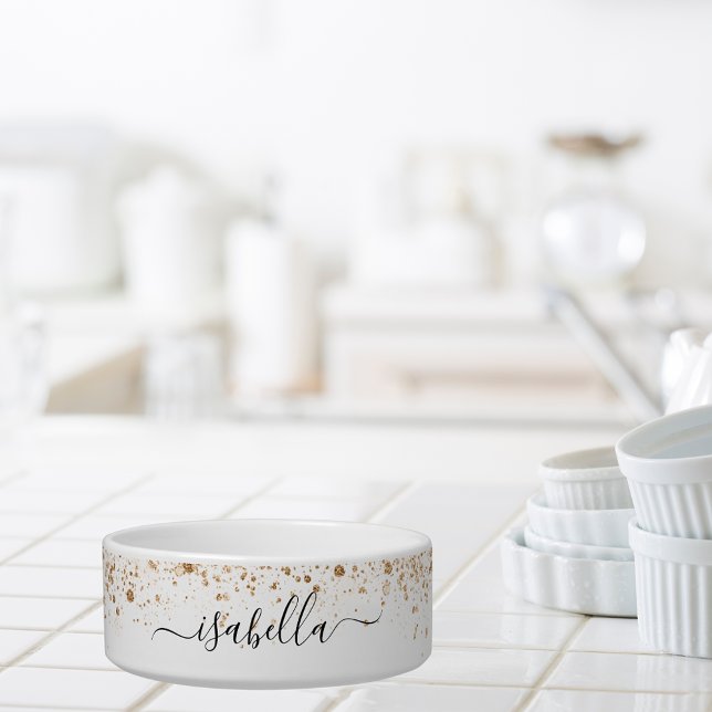 White gold glitter dust name script bowl (Creator Uploaded)