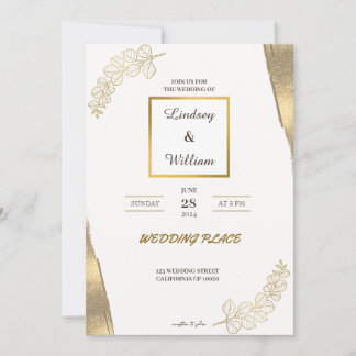 White gold glitter elegant wedding invitation