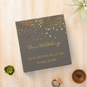 White Gold Glitter Faux Foil Confetti Personalize 3 Ring Binder