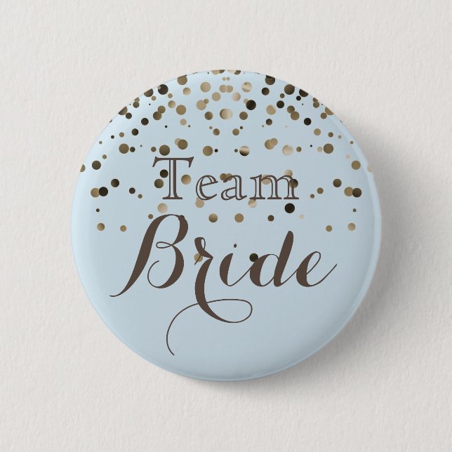 white Gold Glitter Faux Foil Wedding Team Bride Button (Front)