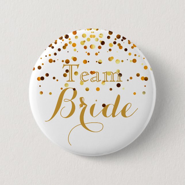 white Gold Glitter Faux Foil Wedding Team Bride Button (Front)