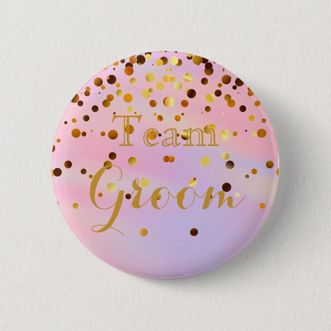 White Gold Glitter Faux Foil Wedding Team Groom Button (Front)