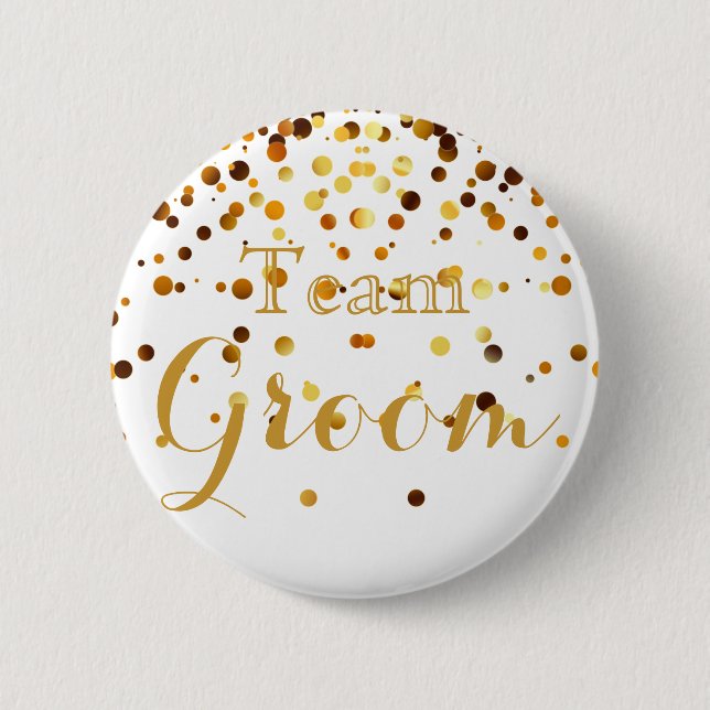 White Gold Glitter Faux Foil Wedding Team Groom Button (Front)