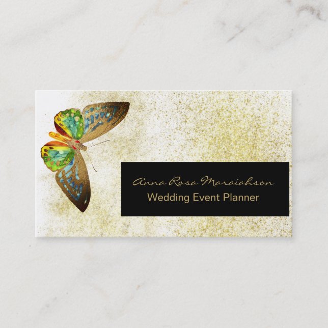 ** White Gold Glitter Gilded Butterfly Chic Girly Business Card (Front)