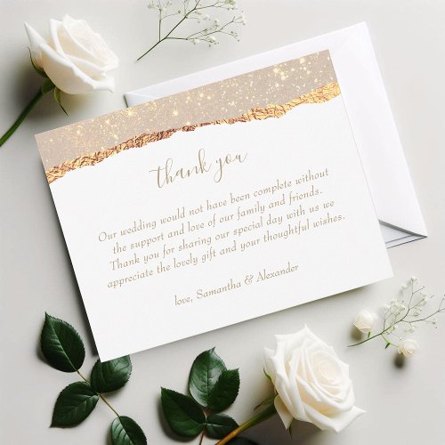  White Gold Glitter Glam Wedding Thank You Card