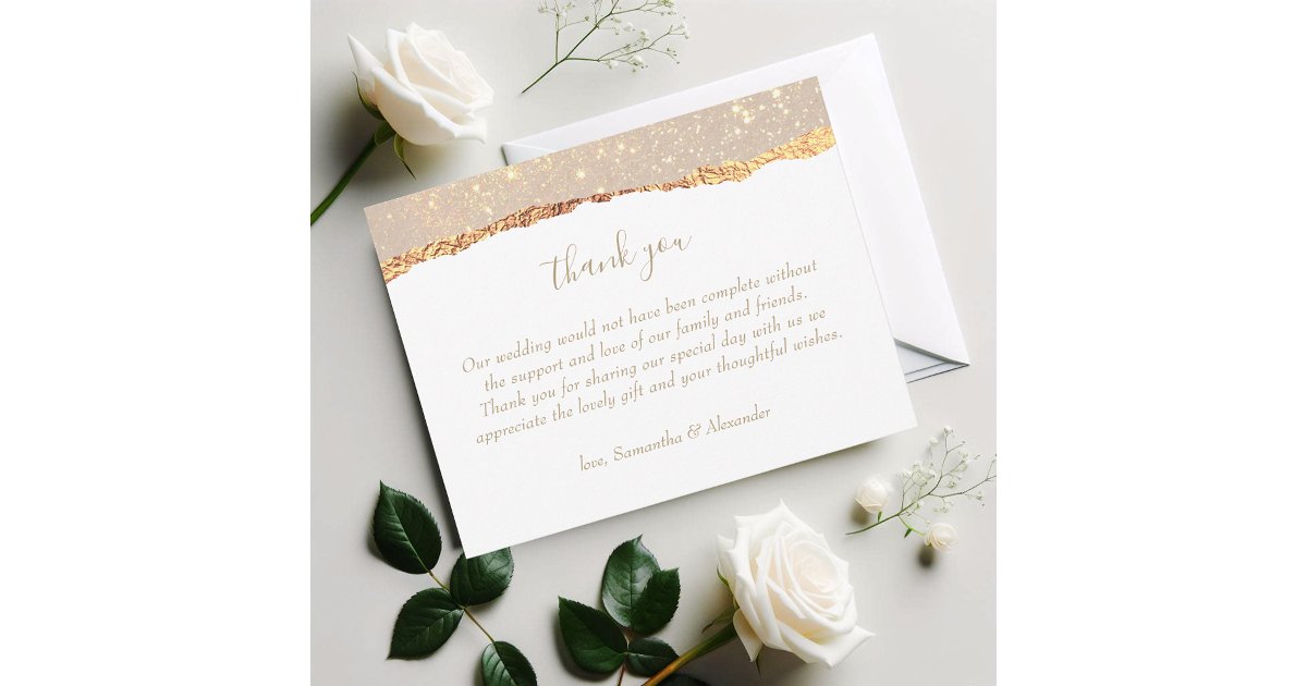 White Gold Glitter Glam Wedding Thank You Card | Zazzle