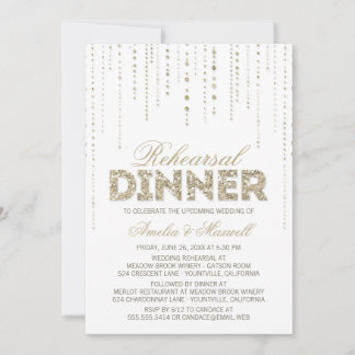 White & Gold Glitter Look Rehearsal Dinner Invite