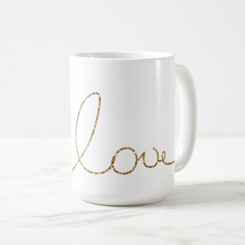 White Gold Glitter Love  Coffee Mug