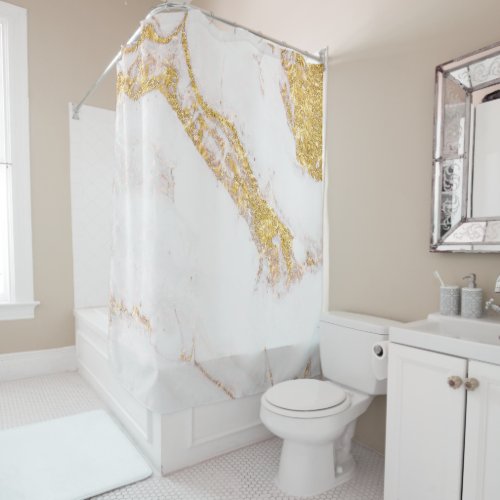 White gold glitter marble ceramic tile Wrapping Pa Shower Curtain