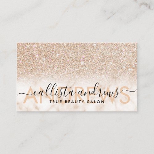 White Gold Glitter Marble Ombre Makeup Hair Salon Business Card