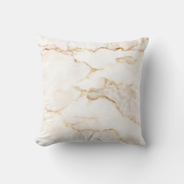 White Gold Glitter Marble Swirl Stone  Throw Pillow (Front)