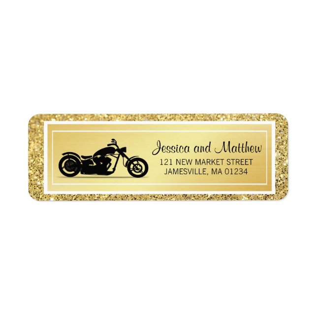 White Gold Glitter Motorcycle Return Address Label (Front)