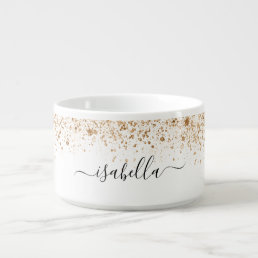 White gold glitter name script bowl