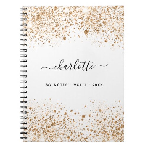 White gold glitter name script glamorous notebook