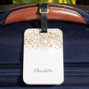 White gold glitter name script luggage tag