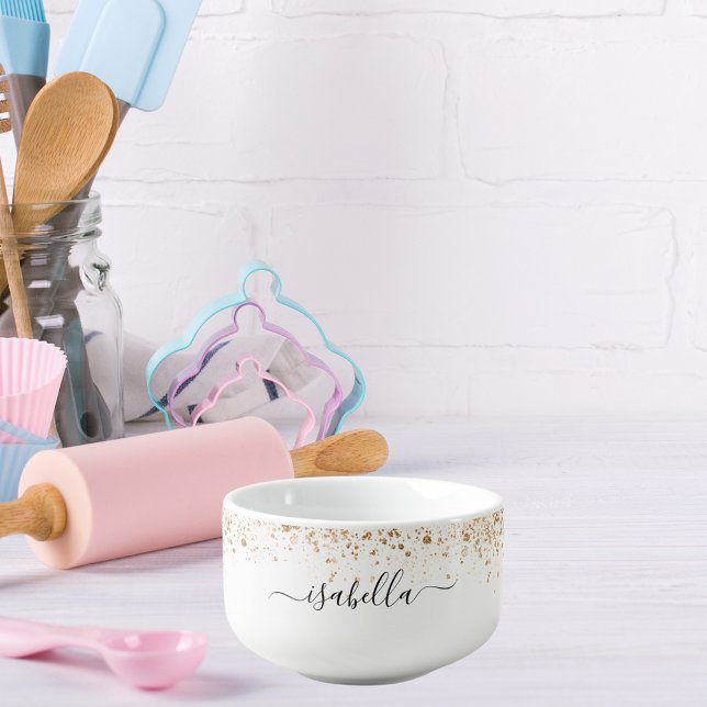 White gold glitter name script  soup mug (Creator Uploaded)