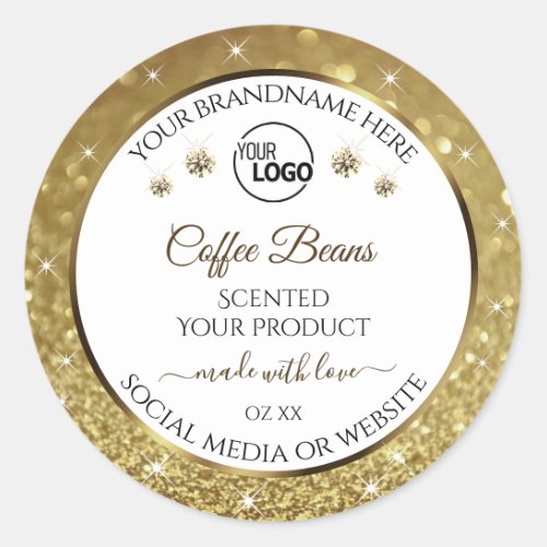 White Gold Glitter Product Labels Logo Diamonds