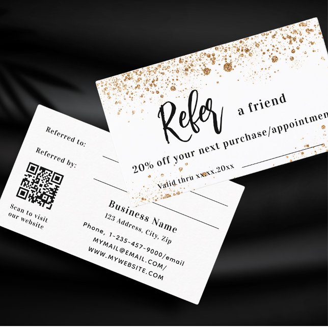 White gold glitter qr code business referral card (Creator Uploaded)
