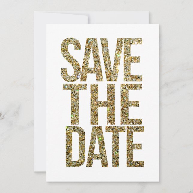 White & Gold Glitter Save the Date Typography (Front)
