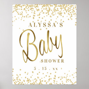 White Gold Glitter Script Font Baby Shower Poster