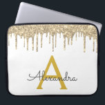 White Gold Glitter Sparkle Monogram Laptop Sleeve<br><div class="desc">White and Gold Faux Dripping Modern and Elegant Girly Glitter and Sparkle Elegant Monogram Case. This case can be customized to include your initial and first name.</div>