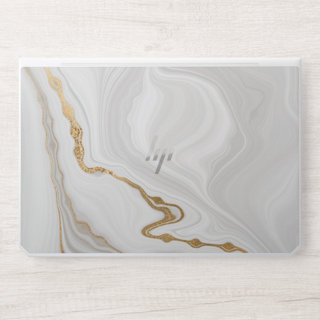 White gold glitter Sparkles agate stone marble HP Laptop Skin (Front)