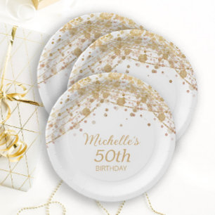 White Gold Glitter String Lights Birthday Party Paper Plates