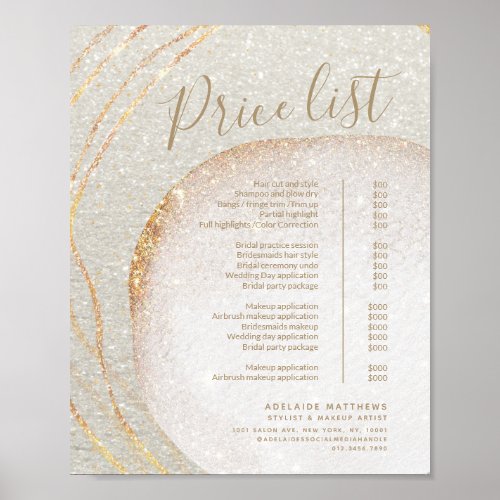 White Gold Glitter Stylist Salon Price List Menu Poster