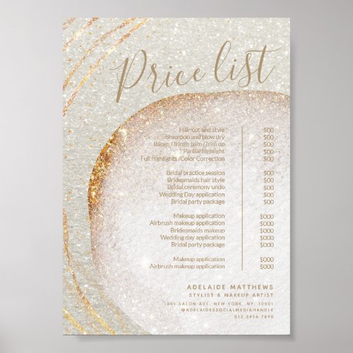 White Gold Glitter Stylist Salon Price List Menu Poster