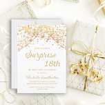 White Gold Glitter Surprise 18th Birthday Invitation<br><div class="desc">Surprise 18th birthday party invitation for women with glittering gold string lights and sparkling bokeh on a white background. Because text is customizable, this invitation is designed for a lady who is celebrating any birthday. (18th, 21, st, 30th, 40th, 50th, 60th, 70th, 80th, 90th, 100th... .or any age). Text, fonts...</div>