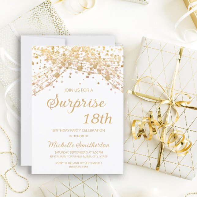 White Gold Glitter Surprise 18th Birthday Invitation (Creator Uploaded)