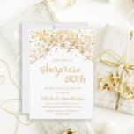 White Gold Glitter Surprise 80th Birthday  Invitation<br><div class="desc">80th Surprise birthday party invitation for women with glittering gold string lights and sparkling bokeh on a white background. Because text is customizable, this invitation is designed for a lady who is celebrating any birthday. (18th, 21, st, 30th, 40th, 50th, 60th, 70th, 80th, 90th, 100th... .or any age). Text, fonts...</div>