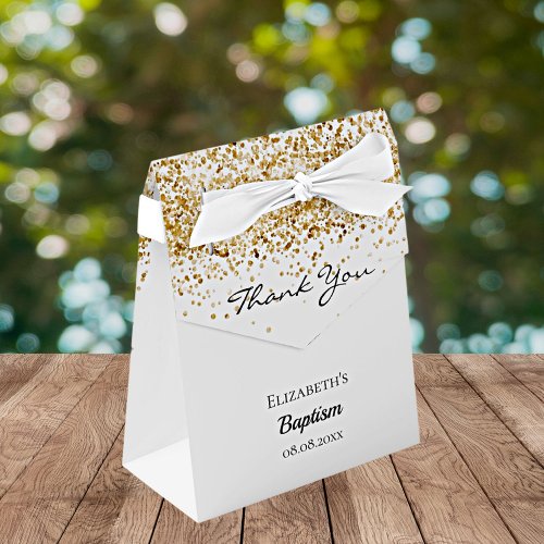 White gold glitter thank you Baptism Favor Boxes