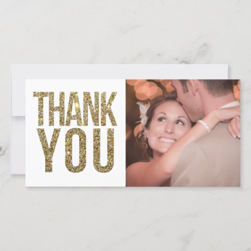 White  Gold Glitter Thank You Photo Cards