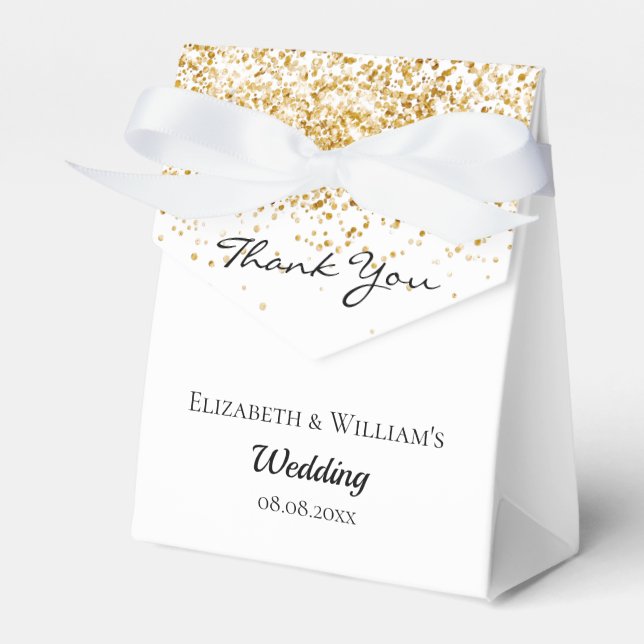 White gold glitter thank you wedding favor boxes (Front Side)