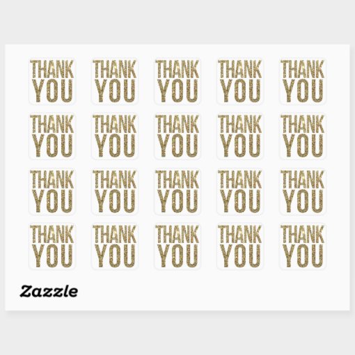 White & Gold Glitter Thank You Wedding Sticker | Zazzle