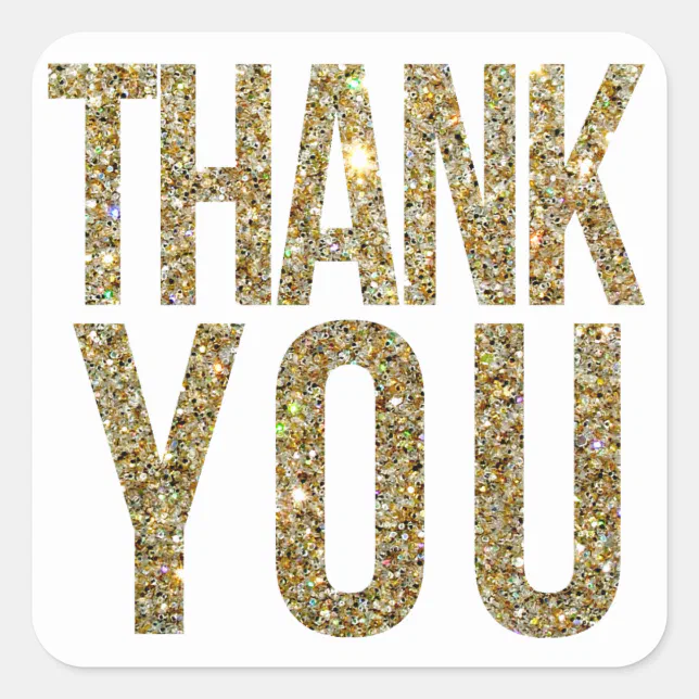 White & Gold Glitter Thank You Wedding Sticker | Zazzle