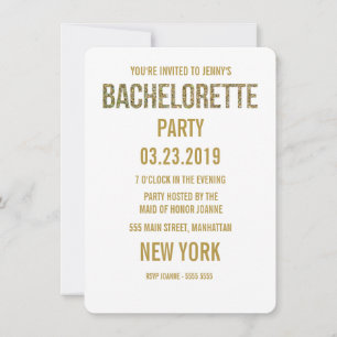 White Gold Glitter Typography Bachelorette Invite