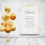 White gold glitter wedding program details poster<br><div class="desc">A modern,  elegant wedding program,  timeline.  A white background decorated with faux gold glitter dust. Personalize and add your names and wedding details. Black colored letters.  If you have more text it's possible to reduce the line space.</div>