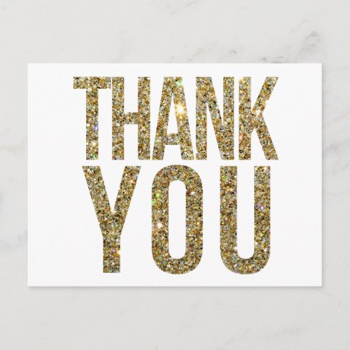 White  Gold Glitter Wedding Thank You Postcard