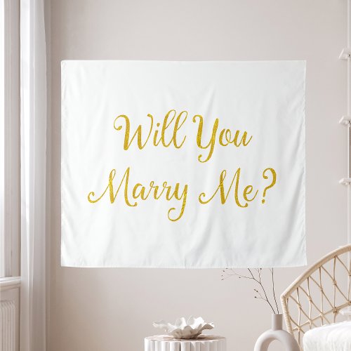 White Gold Glitter Will You Marry Me Proposal Sign Tapestry