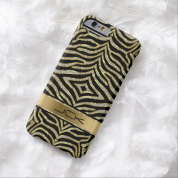 White &amp; Gold Glitter With Black Zebra Stripes Barely There iPhone 6 Case