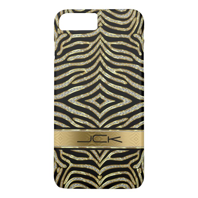 White & Gold Glitter With Black Zebra Stripes Case-Mate iPhone Case (Back)