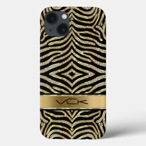 White  Gold Glitter With Black Zebra Stripes iPhone 13 Case