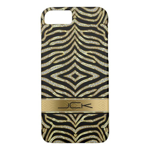 White  Gold Glitter With Black Zebra Stripes iPhone 87 Case