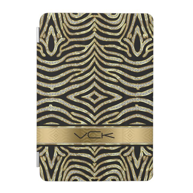 White & Gold Glitter With Black Zebra Stripes iPad Mini Cover (Front)