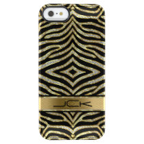 White & Gold Glitter With Black Zebra Stripes Clear iPhone SE/5/5s Case