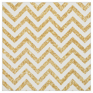 White Gold Glitter Zigzag Stripes Chevron Pattern Fabric