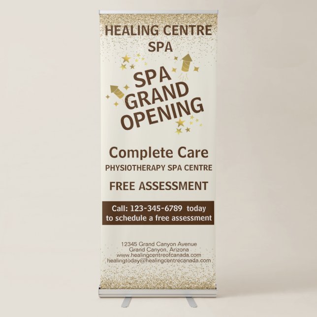 White Gold Glittery Sparky Salon Medical Center Retractable Banner (Front)
